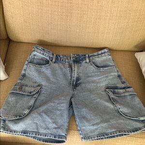 Forever 21 Blue Cargo Jean Shorts